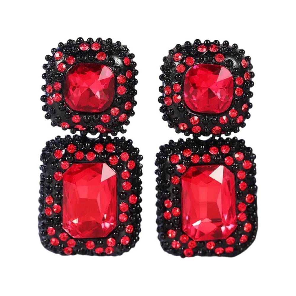 "Red Carpet Ready" - Old Hollywood Style Square Crystal Dangle Pierced Earrings